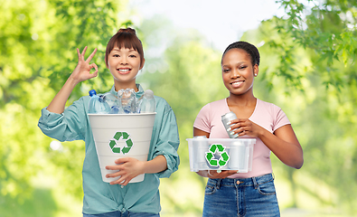 Image showing happy women sorting plastic and metallic waste