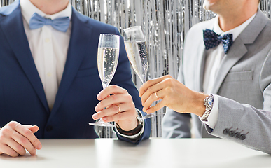 Image showing close up of male gay couple with champagne glasses