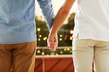 Image showing close up of happy male gay couple holding hands