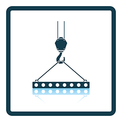 Image showing Icon of slab hanged on crane hook by rope slings 