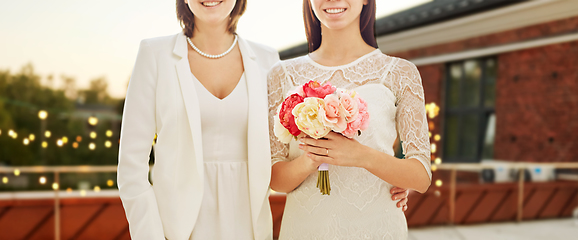 Image showing close up of lesbian couple at wedding party