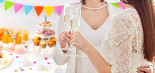 Image showing close up of lesbian couple with champagne glasses