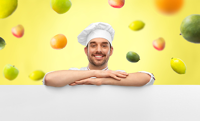 Image showing happy smiling male chef with big white board