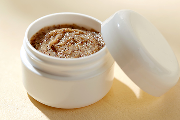 Image showing close up of natural body scrub in jar