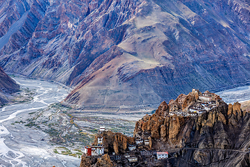 Image showing Dhankar monastry perched on a cliff in Himalayas, India