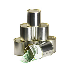 Image showing euro bills on a tin can