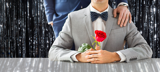 Image showing close up of male gay couple with wedding rings on