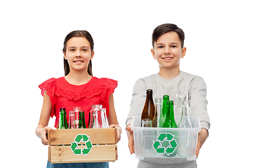 Image showing smiling children with boxes sorting glass waste