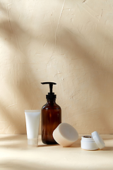 Image showing shower gel, soap, moisturizer and body scrub