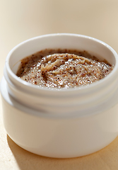 Image showing close up of natural body scrub in jar