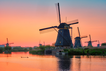 Image showing Windmills at Kinderdijk in Holland. Netherlands