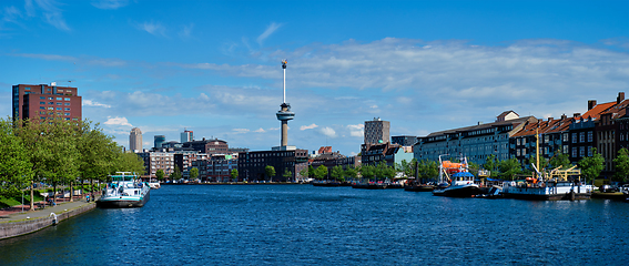 Image showing Rotterdam cityscape with Euromast observation tower