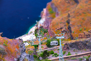 Image showing Cable car lift in Fira on Santorini island, Greece