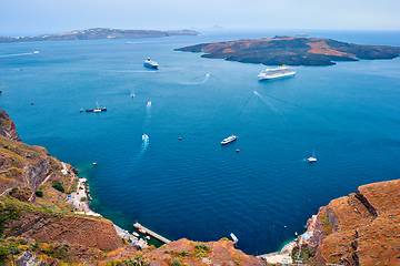 Image showing Cruise ships and tourist boats in sea