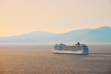 Image showing Cruise ship in Aegean sea on sunset