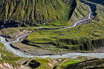 Image showing Lahaul valley with Chandra river in Himalayas. Himachal Pradesh, India