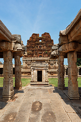 Image showing Mandapa pillared outdoor hall and gopura tower in Achyutaraya Temple in Hampi