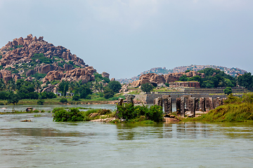 Image showing Ancient ruins in Hampi near Tungabhadra river, Hampi, Karnataka, India