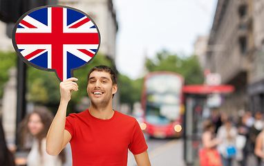 Image showing smiling man with british flag on text bubble