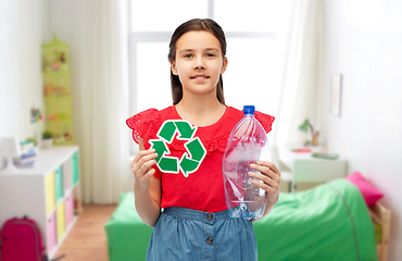 Image showing girl with green recycling sign and plastic bottle