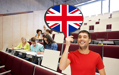 Image showing smiling man with british flag on text bubble