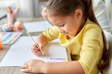 Image showing little girl drawing picture with colors and brush