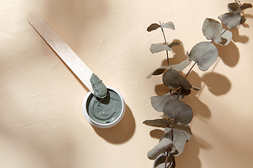 Image showing cosmetic clay mask in jar with wooden spatula