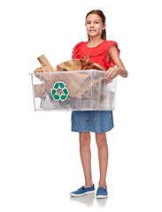 Image showing smiling girl sorting paper waste