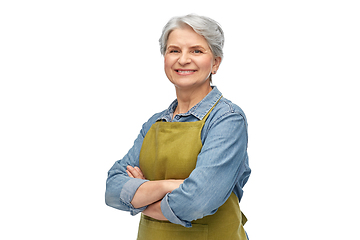 Image showing portrait of smiling senior woman in garden apron