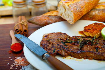 Image showing roasted grilled ribeye beef steak butcher selection