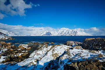 Image showing Lofoten islands and Norwegian sea in winter, Norway