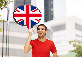 Image showing smiling man with british flag on text bubble