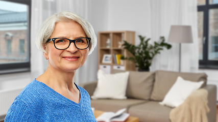 Image showing portrait of senior woman in glasses over grey