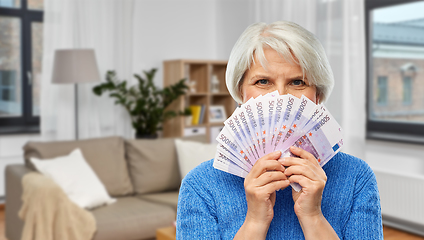 Image showing senior woman with hundreds of euro money banknotes