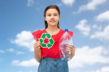 Image showing girl with green recycling sign and plastic bottle