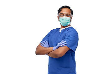 Image showing indian male doctor in blue uniform and mask