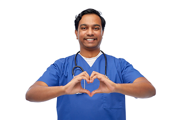 Image showing indian doctor with stethoscope showing hand heart