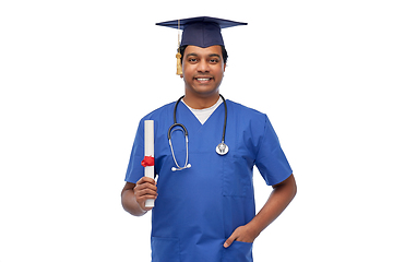 Image showing happy indian doctor or male nurse with stethoscope