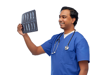 Image showing happy indian doctor or male nurse with x-ray