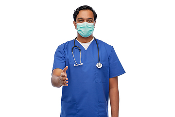 Image showing indian male doctor in blue uniform and mask