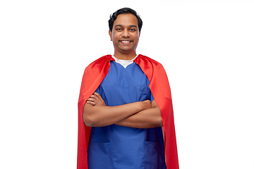 Image showing smiling doctor or male nurse in superhero cape