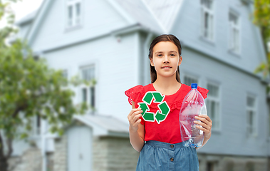 Image showing girl with green recycling sign and plastic bottle