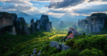 Image showing Sunset over monasteries of Meteora