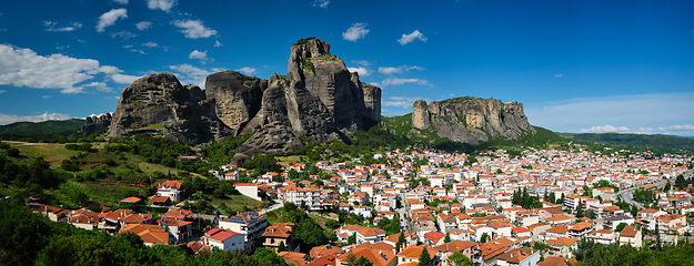 Image showing View of Kalampaka village in famous greek tourist destination Meteora in Greece