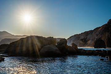 Image showing Fyriplaka beach on sunset, Milos island, Cyclades, Greece