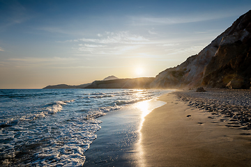 Image showing Fyriplaka beach on sunset, Milos island, Cyclades, Greece