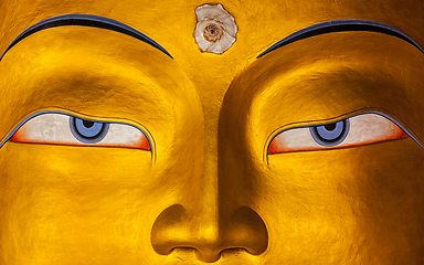 Image showing Maitreya Buddha face close up, Ladakh