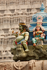 Image showing Sculptures on Hindu temple tower