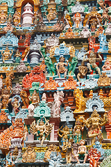 Image showing Sculptures on Hindu temple tower