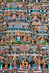 Image showing Sculptures on Hindu temple tower